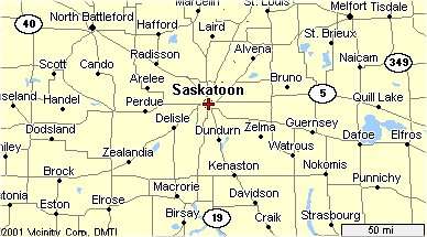 Übersichtskarte Saskatoon / Denisle : Farm Kanada : Verkauf Farm bei Delisle / Saskatoon /  Saskatchewan / Kanada, 688 ha, hochwertiger Lehmboden